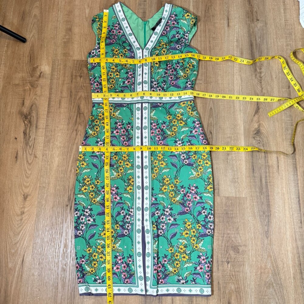 Maggy London For Melanie Lyne Green Floral Sheath Dress Bohemian Garden Party 10 - Picture 7 of 9